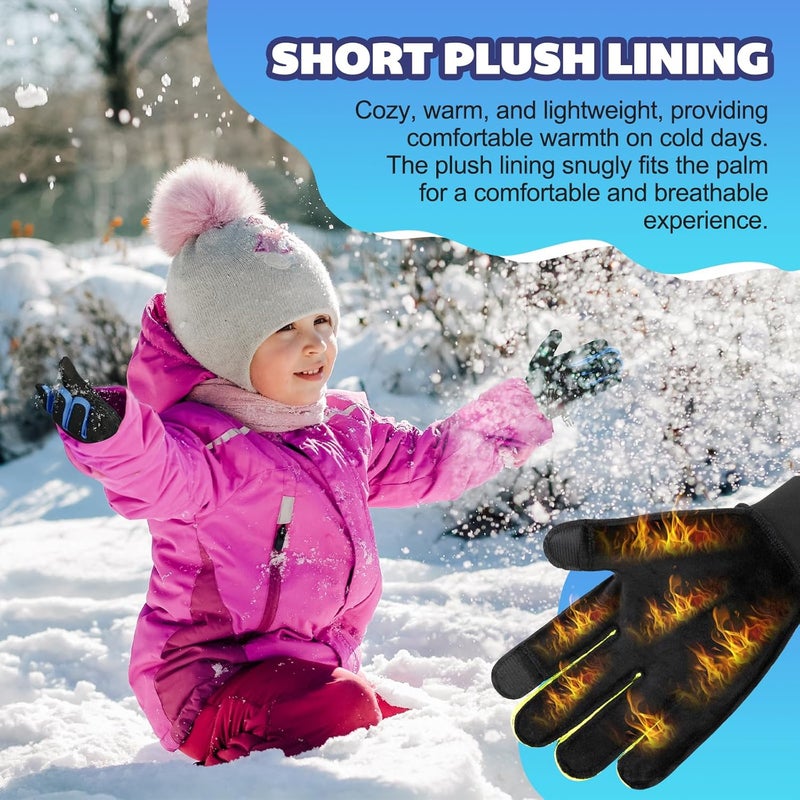 OOPOR Winter Warm Running Kids Gloves - Cold Weather Thermal Bike Snow Ski Sports Mittens Aged 4-12 Boys Girls - Image 2